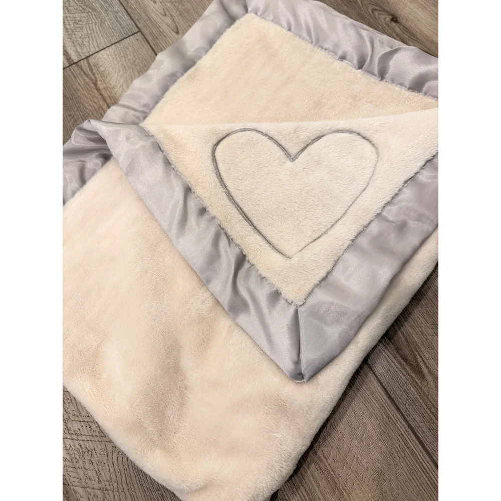 Pavilion Sweet Baby‎ Plush Heart Embroidered Baby Blanket Cream Satin Trim